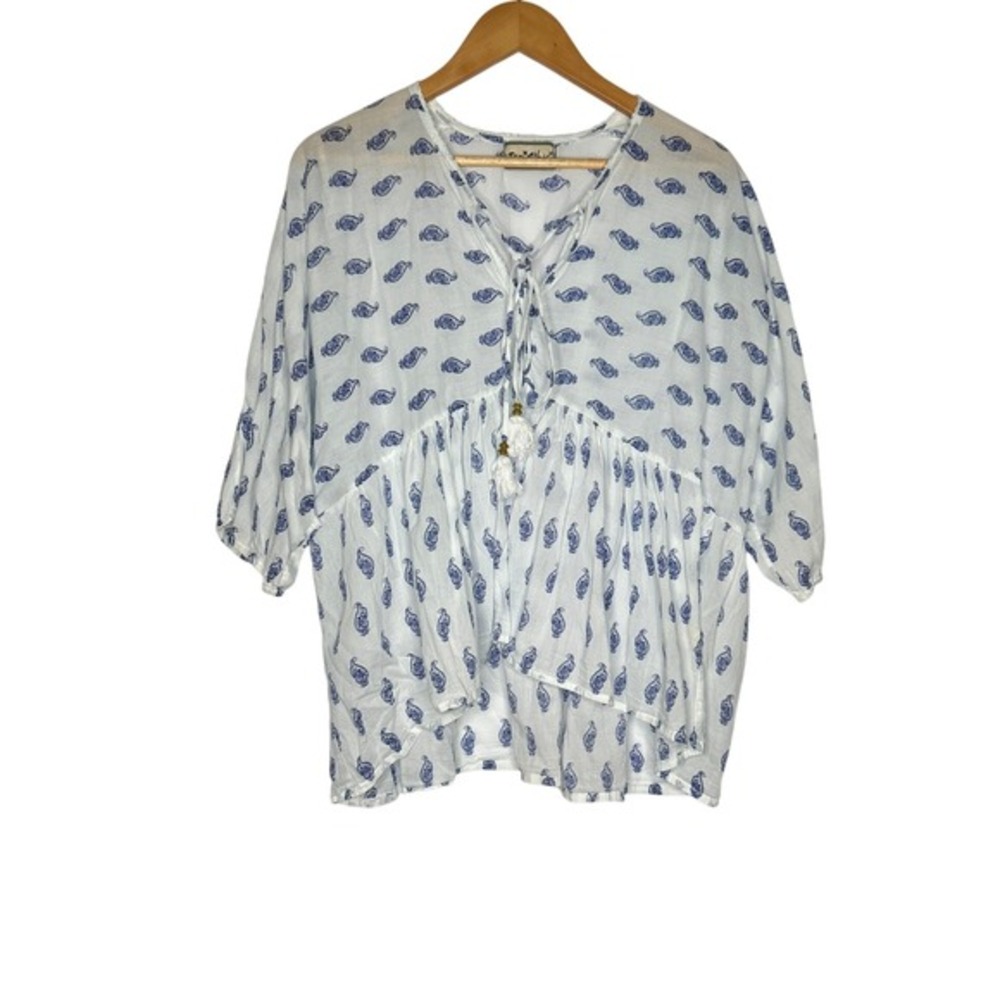 Zen Ethic Oversized Paisley Cotton Boho‎ Peasant Blouse S M L France India